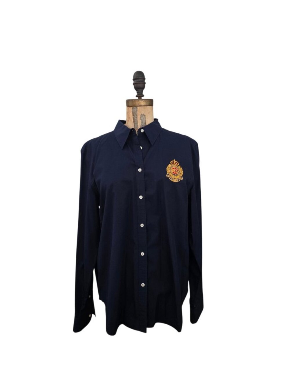 Lauren Ralph Lauren Embroidered Crest Button Down Shirt Navy XL